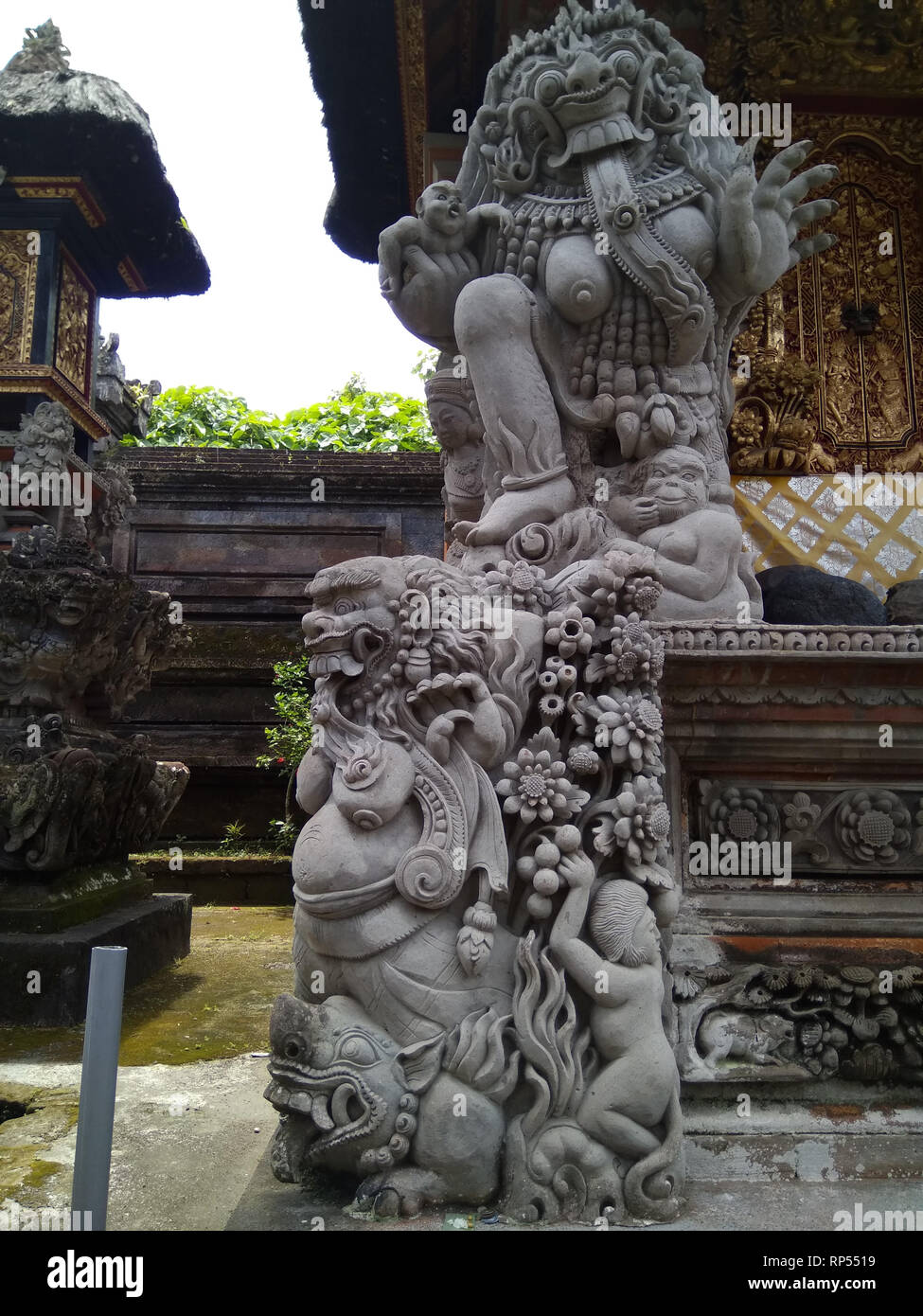Ubud-Sculpture of Rangda the Witch at Pura Dalem, Bentuyung Sakti Stock Photo