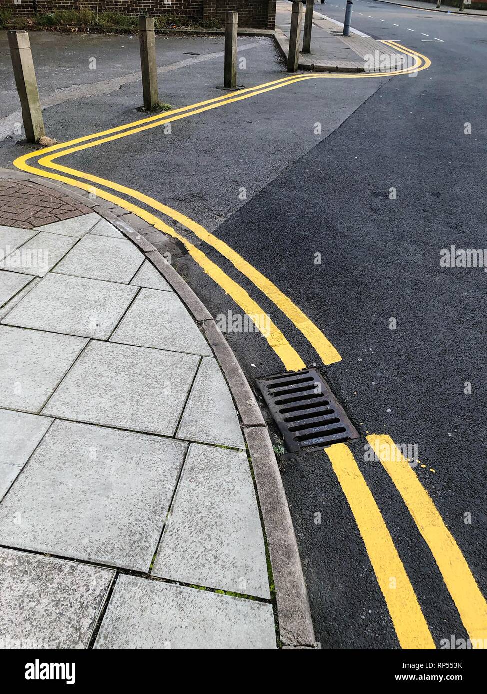 Double yellow lines on the street, London, UK Stock Photo Alamy