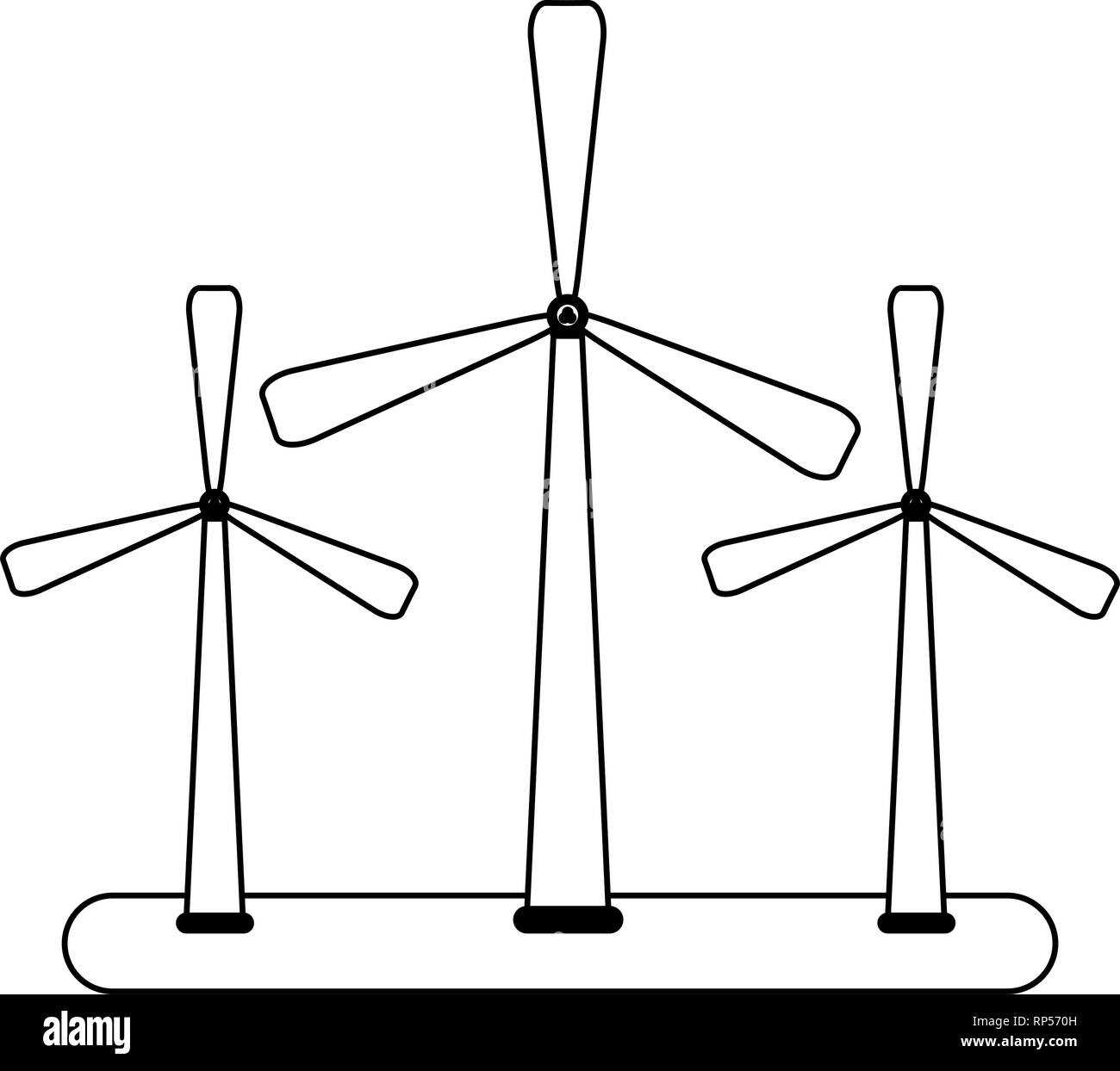 wind turbines eolic energy in black and white Stock Vector Image & Art ...