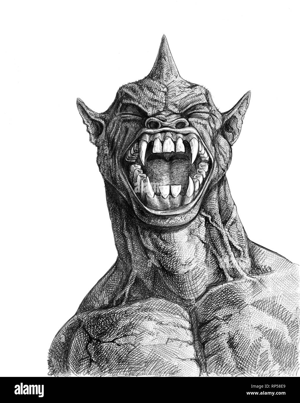Monster drawing. Mythological creature. Book Illustration Stock Photo