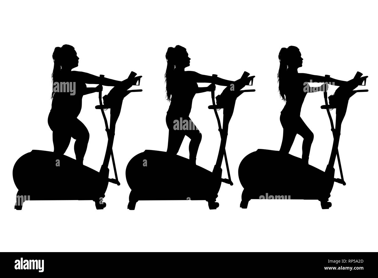 silhouettes of girls seeking to lose weight, motivation and zeal for slimming Stock Photo