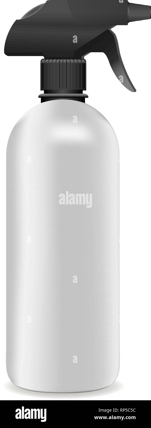 3d realistic Vector White plastic or metal Spray Bottle with black cup ...