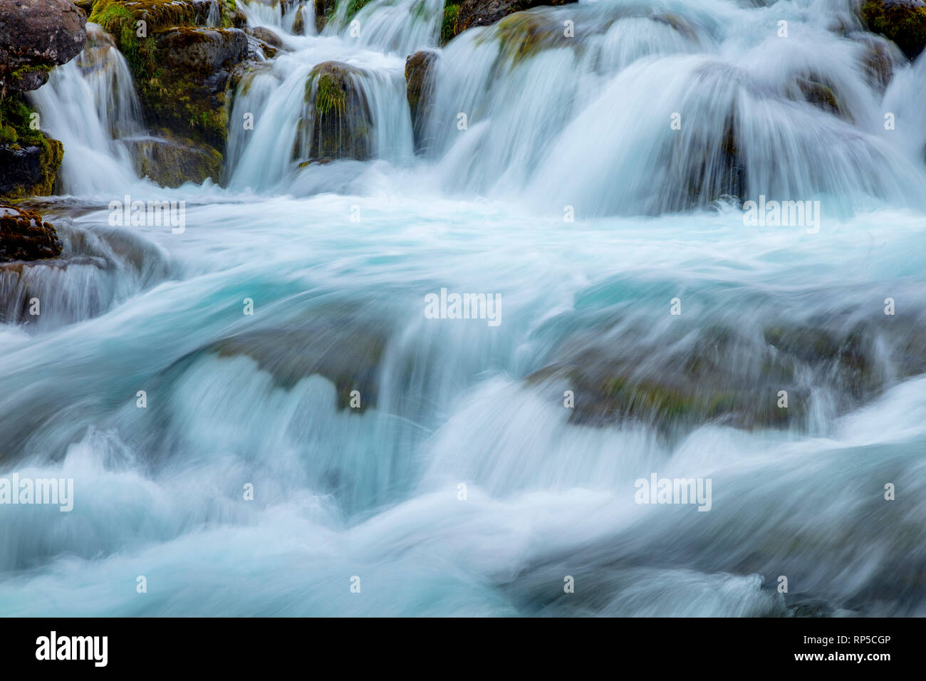 Whitewater rapids beneath Dynjandi waterfall. Westfjords, Iceland. Stock Photo