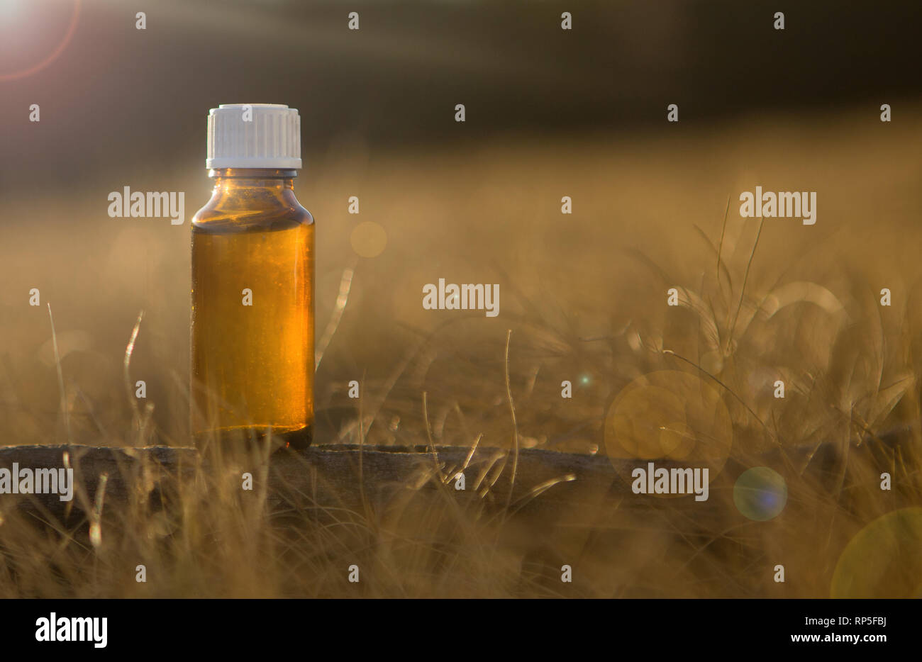 FLORITERAPIA -  Naturopathic Medicine. Herb Therapy, bottle - Essential oil. Stock Photo