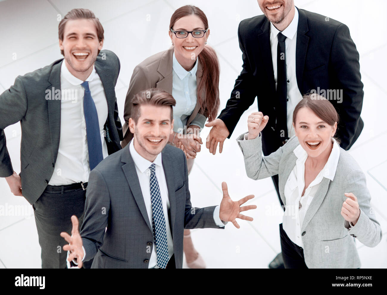 from the top view.happy business team standing in office Stock Photo ...