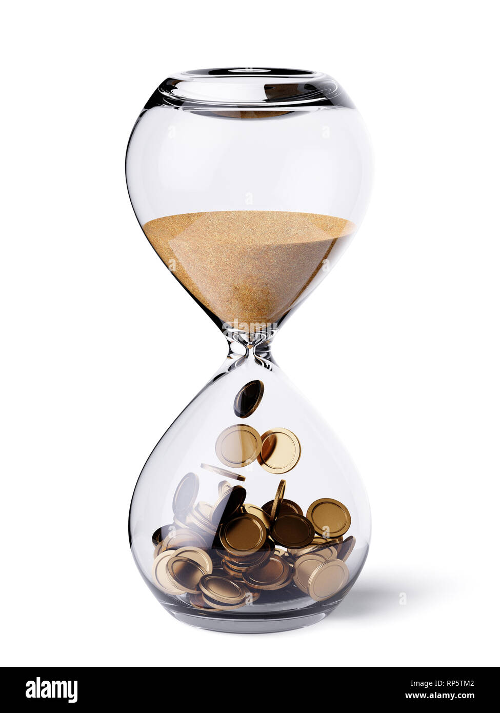 Time is money financial concept. Hourglass clock with sand and gold coins. 3d rendering illustration. Isolated on white background Stock Photo - Alamy Time is money financial concept. Hourglass clock with sand and gold coins. 3d rendering illustration. Isolated on white background Stock Photo - Alamy