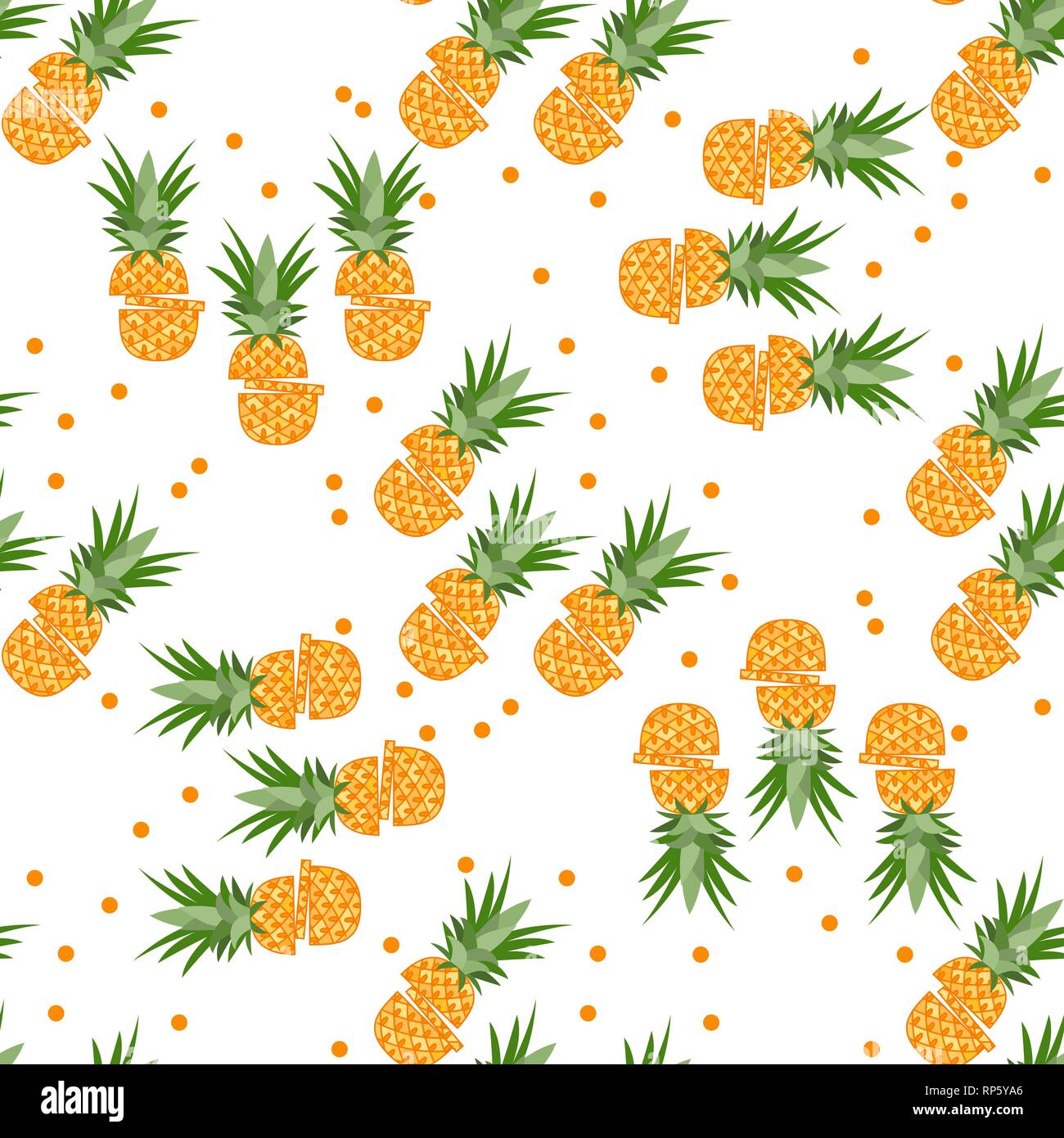 Vector seamless pattern with pineapples, pineapple slices. Tropical ...