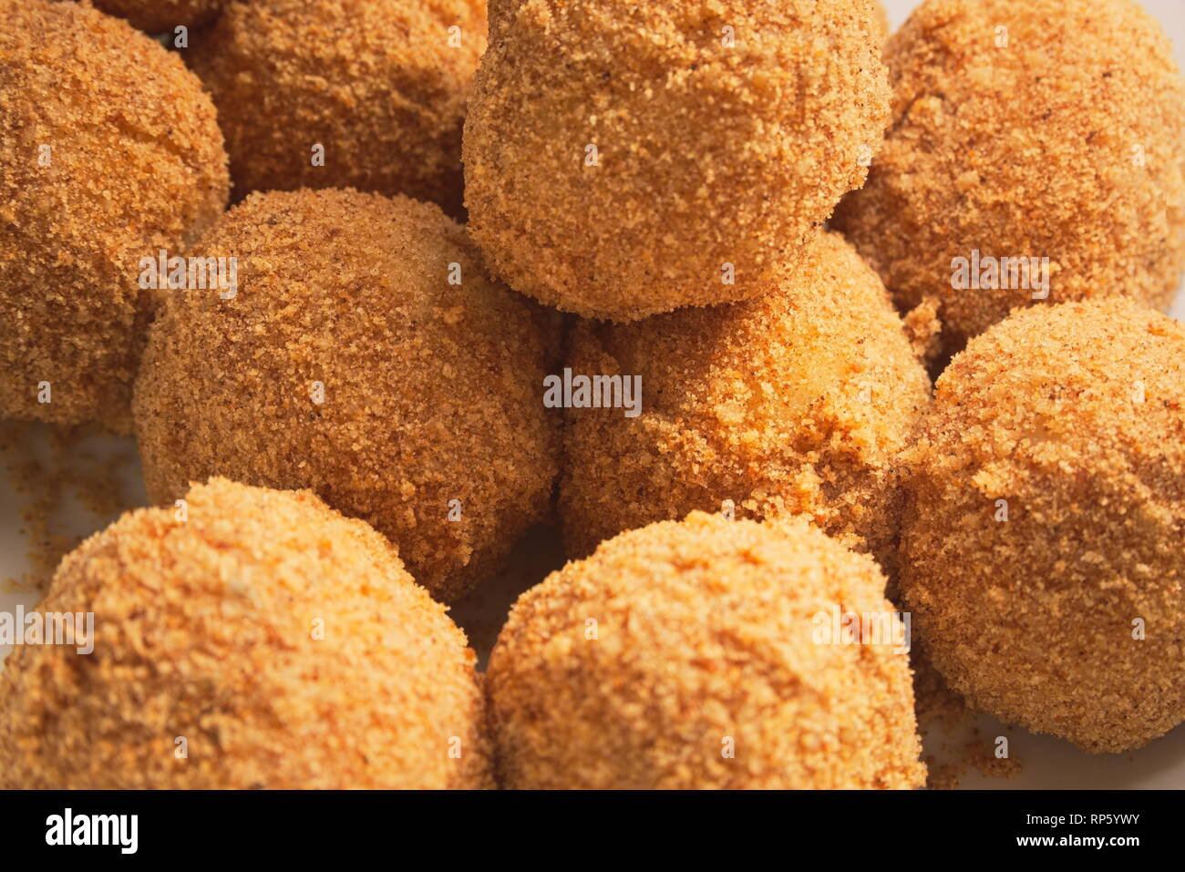 Plum Dumplings Covered in Bread Crumbs Closeup Stock Photo