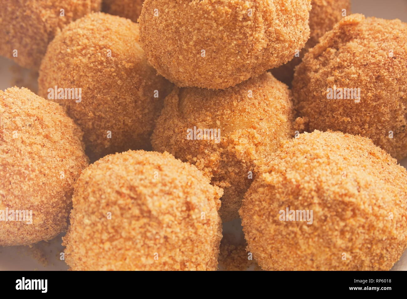 Plum Dumplings Covered in Bread Crumbs Closeup Stock Photo