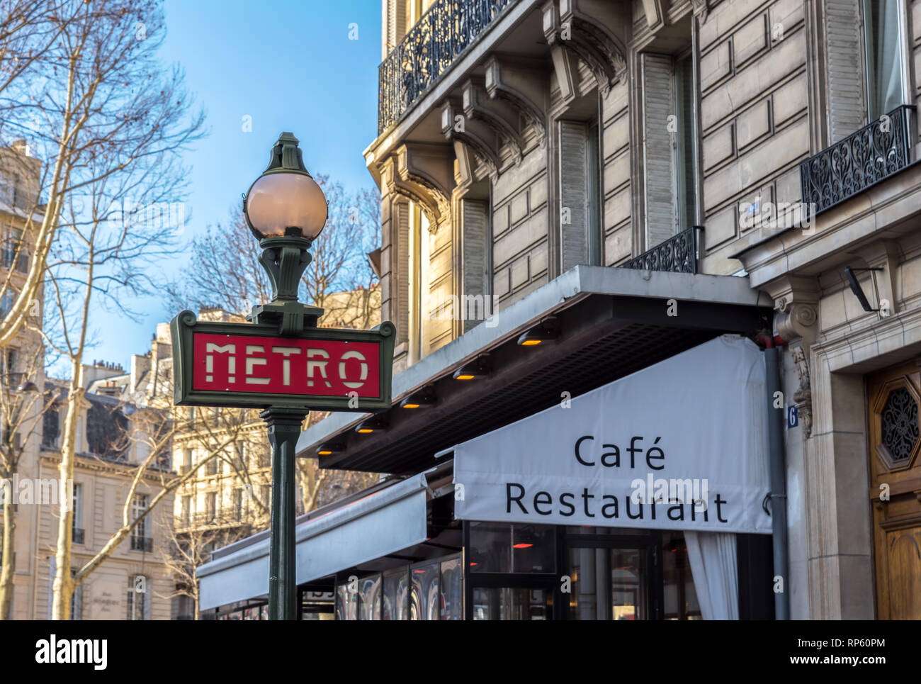 A traditional metro sign in Paris - France Stock Photo