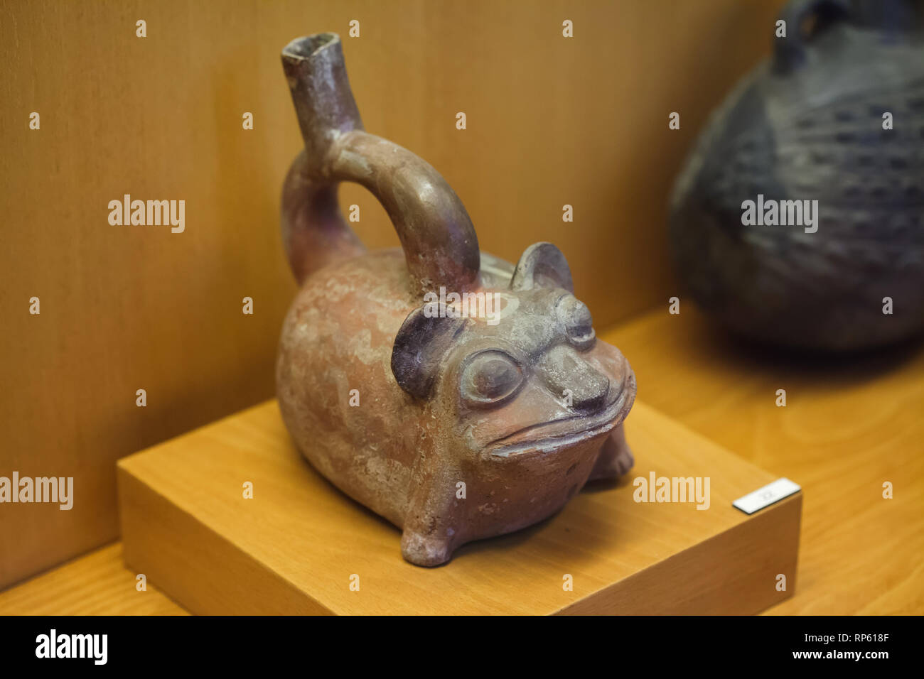 Animal shaped pot (probably a puma) of the Moche culture of Peru dated from  the 13th century to the first third of the 16th century on display in the  Carmo Archaeological Museum (