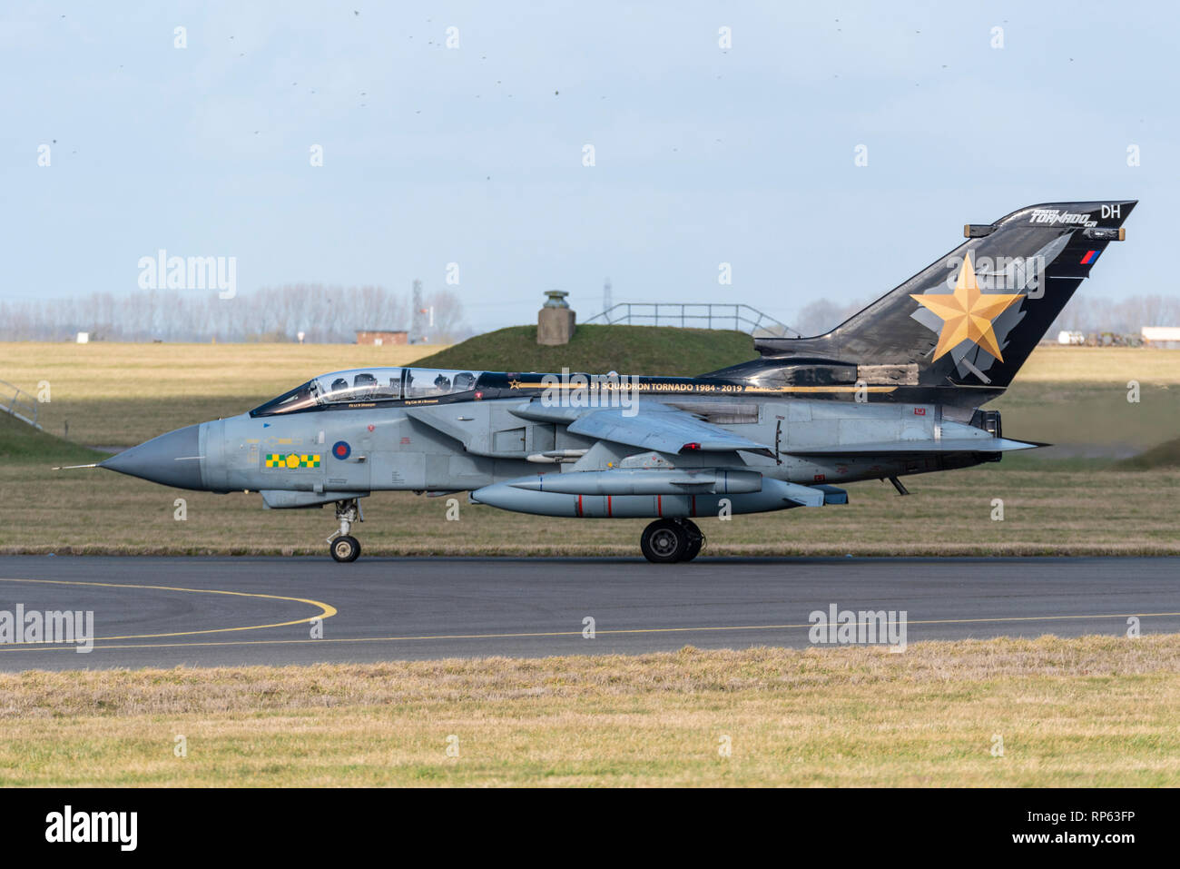 Goldstar 31 Squadron Royal Air Force Panavia Tornado Gr4 fighter jet taxiing out to take part in the RAF Tornado Farewell Tour titled FINale Stock Photo