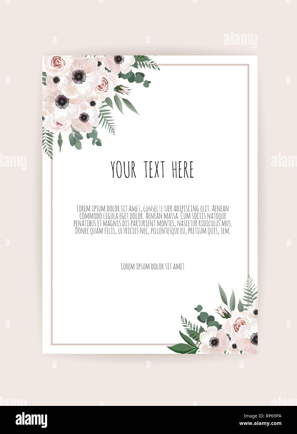 Botanical wedding invitation card template design, white and pink ...