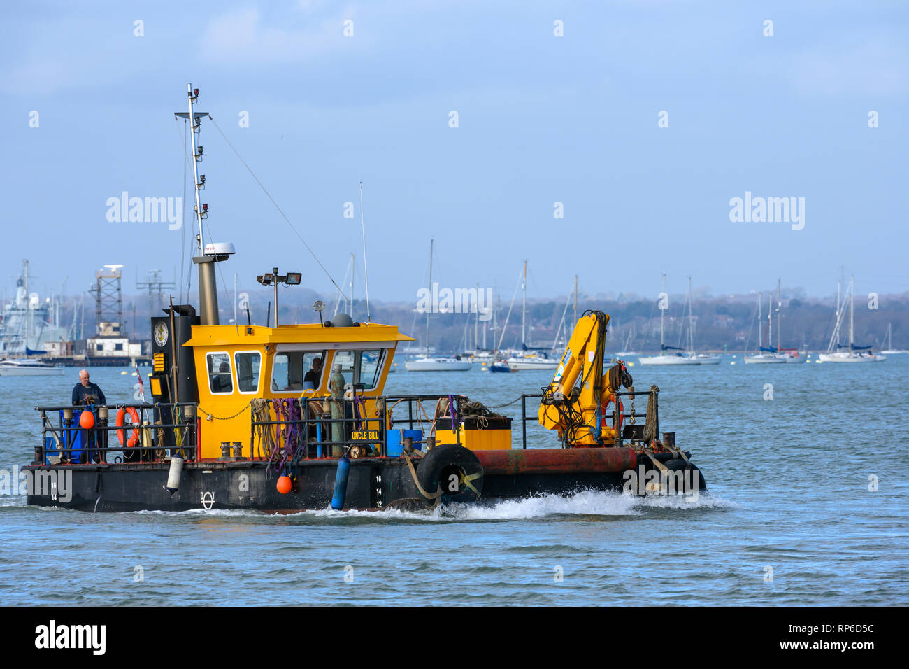 BT Marine Uncle Bill Barge in Portsmouth Harbour, Portsmouth, Hampshire, UK Stock Photo