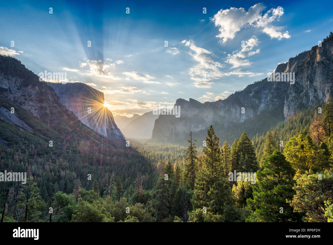 Sunrise at Yosemite Park in California, from Tunnel View vista point Stock Photo