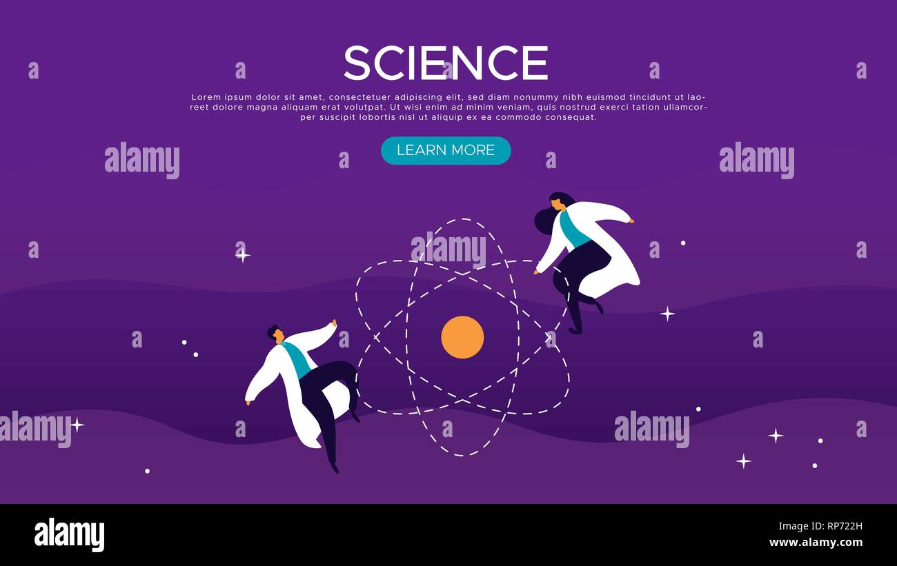 Science web landing page template with scientist man and woman in space ...