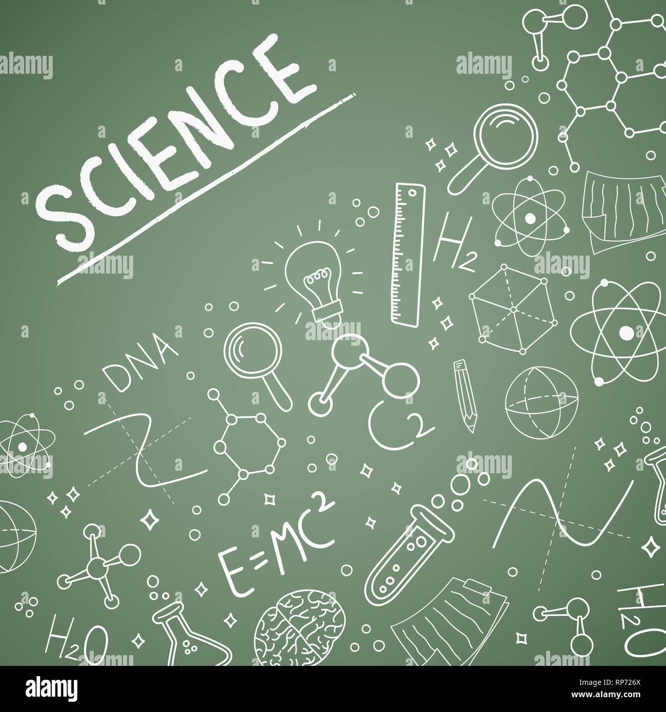 Science Day illustration of doodle icons on blackboard background for education and research. Stock Vector