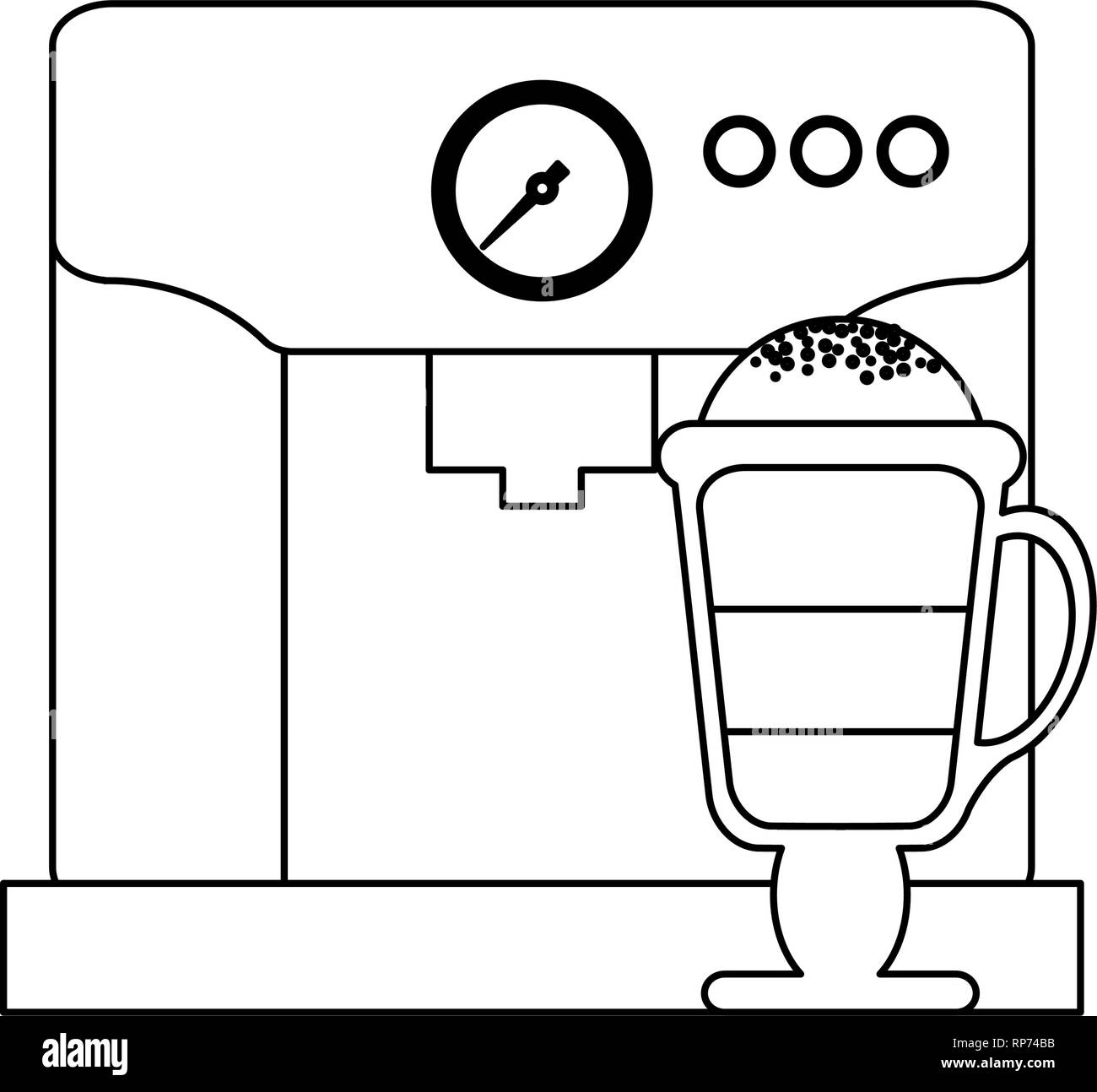Espresso and capuccino cartoons in black and white Stock Vector