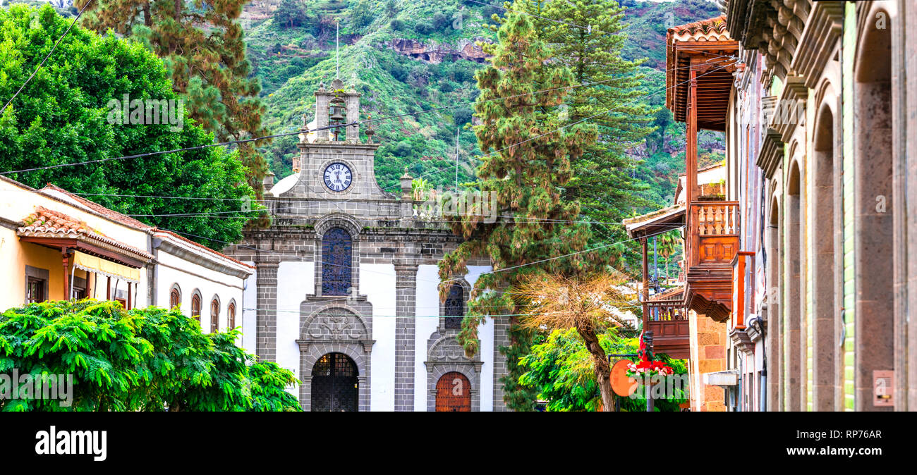 Beautiful Teror village,view with traditional clorful houses,Gran Canaria,Spain. Stock Photo