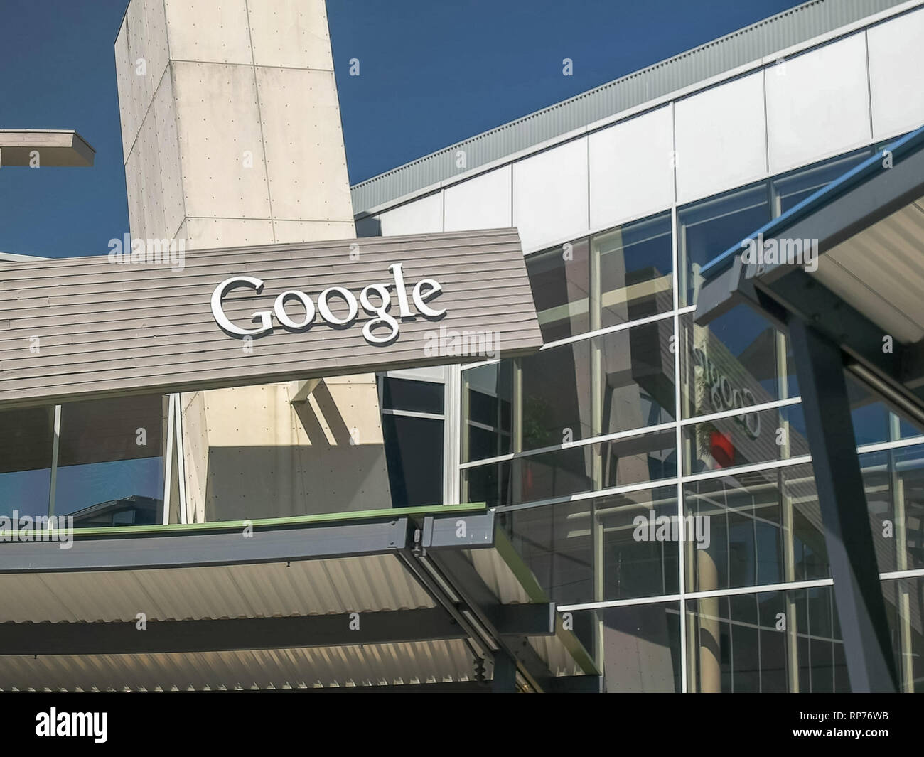 MOUNTAIN VIEW, CA, USA - AUGUST 28, 2015: close up shot of a google headquarters building in mountain view Stock Photo