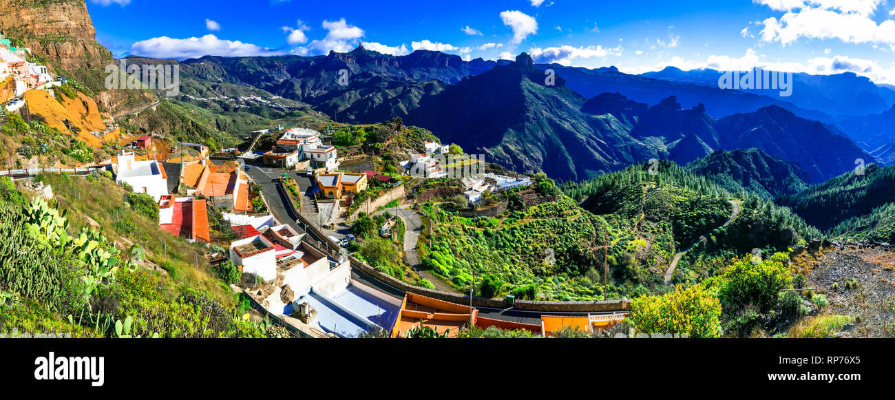 Impressive Artenara village,panoramic view,Gran Canaria,Spain. Stock Photo