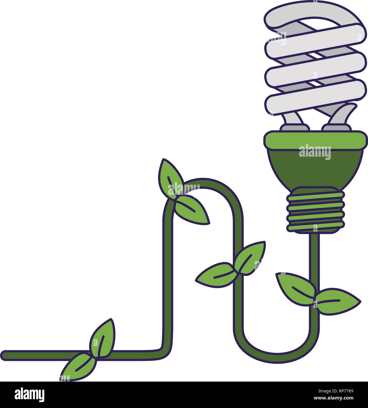 eco bulb light with leaves blue lines Stock Vector Image & Art - Alamy