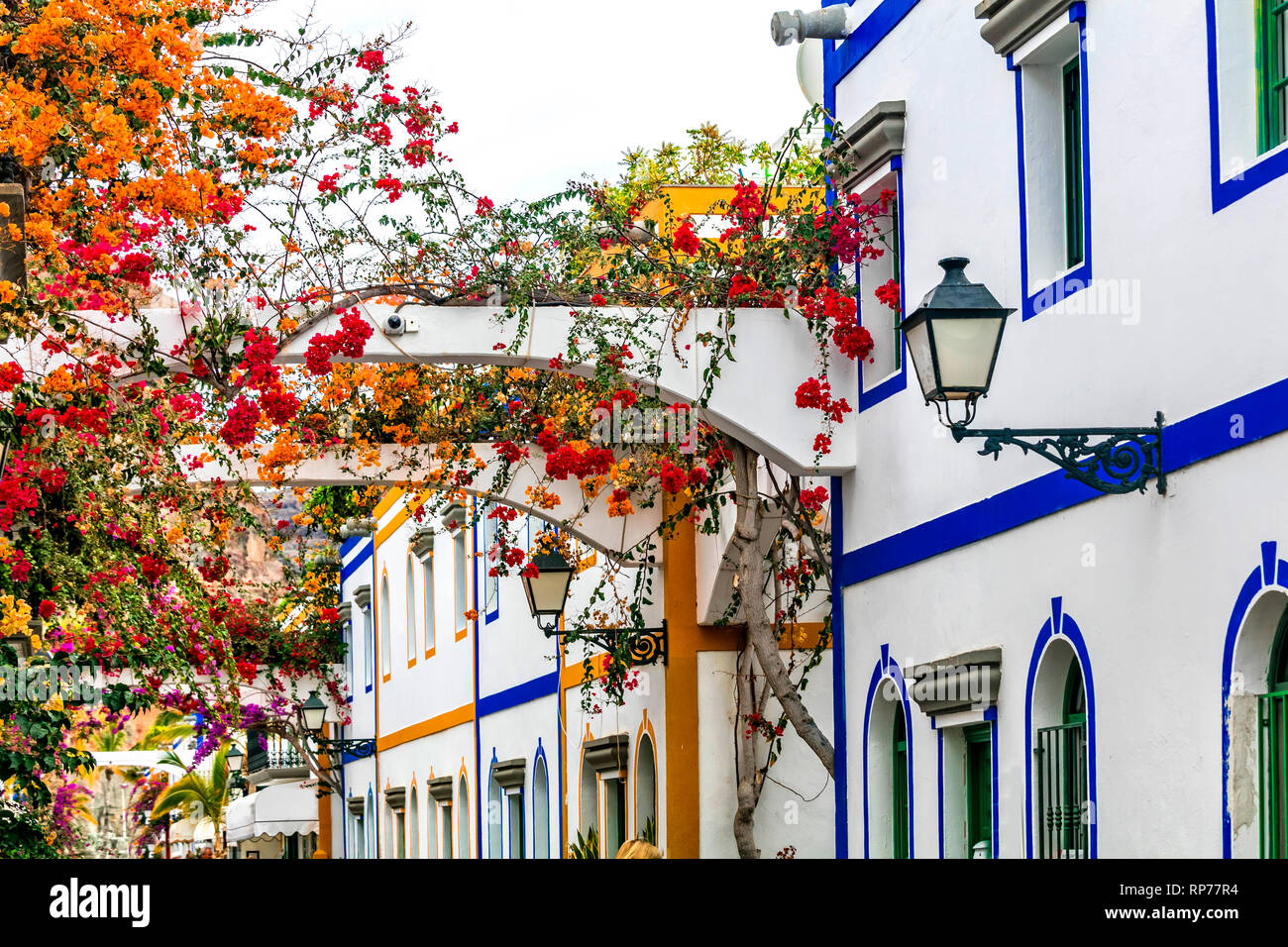 Beautiful Puerto de Mogan village,view with traditional houses and flowers,Gran Canaria,spain. Stock Photo