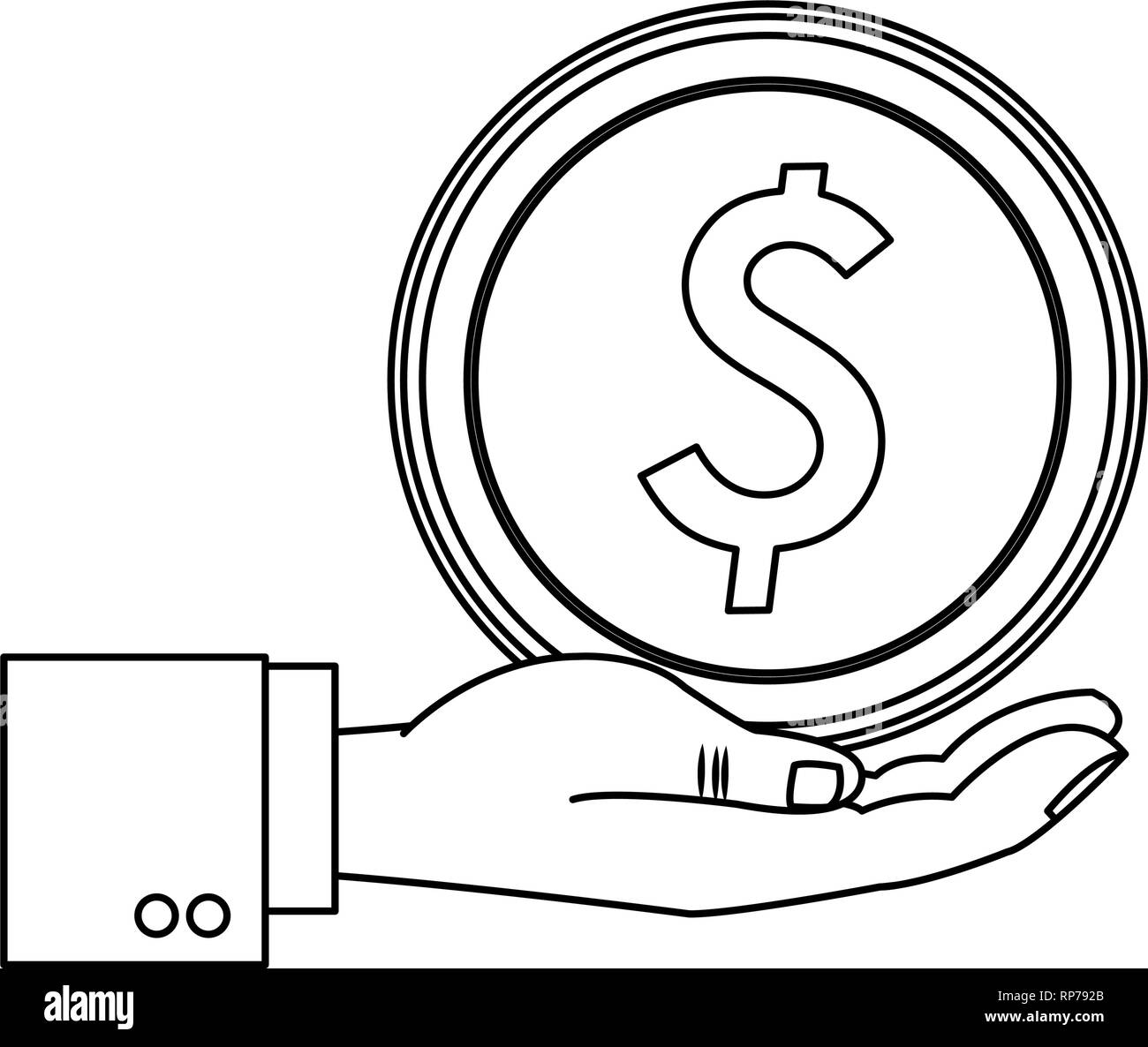 businessman hand holding big coin black and white Stock Vector Image ...