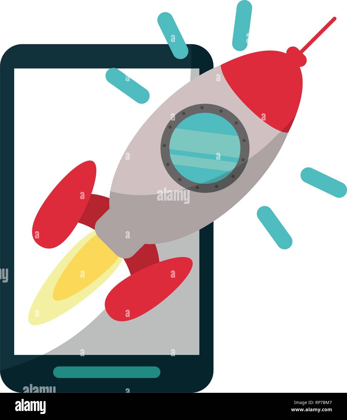 smartphone with rocket start up on screen Stock Vector