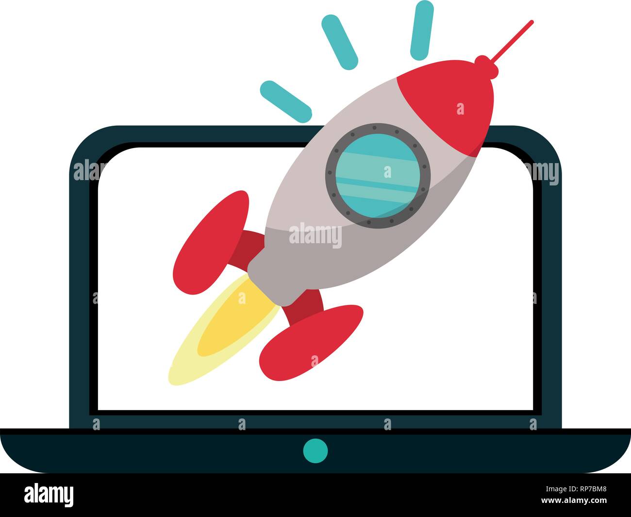 laptop with start up rocket on screen Stock Vector Image & Art - Alamy