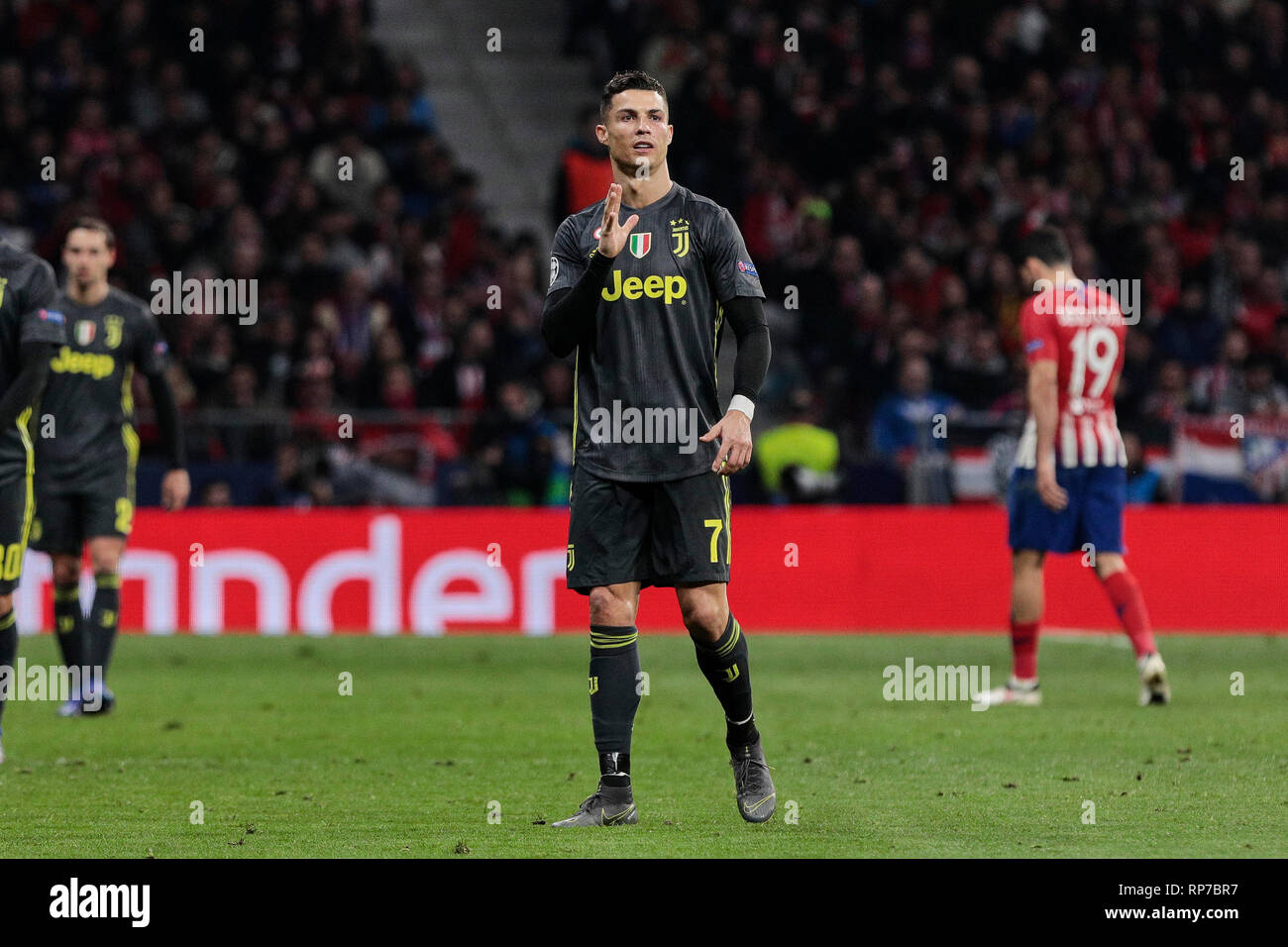 Juventus' Cristiano Ronaldo seen during the UEFA Champions League match, Round of 16, 1st leg between Atletico de Madrid and Juventus at Wanda Metropolitano Stadium in Madrid, Spain. Stock Photo