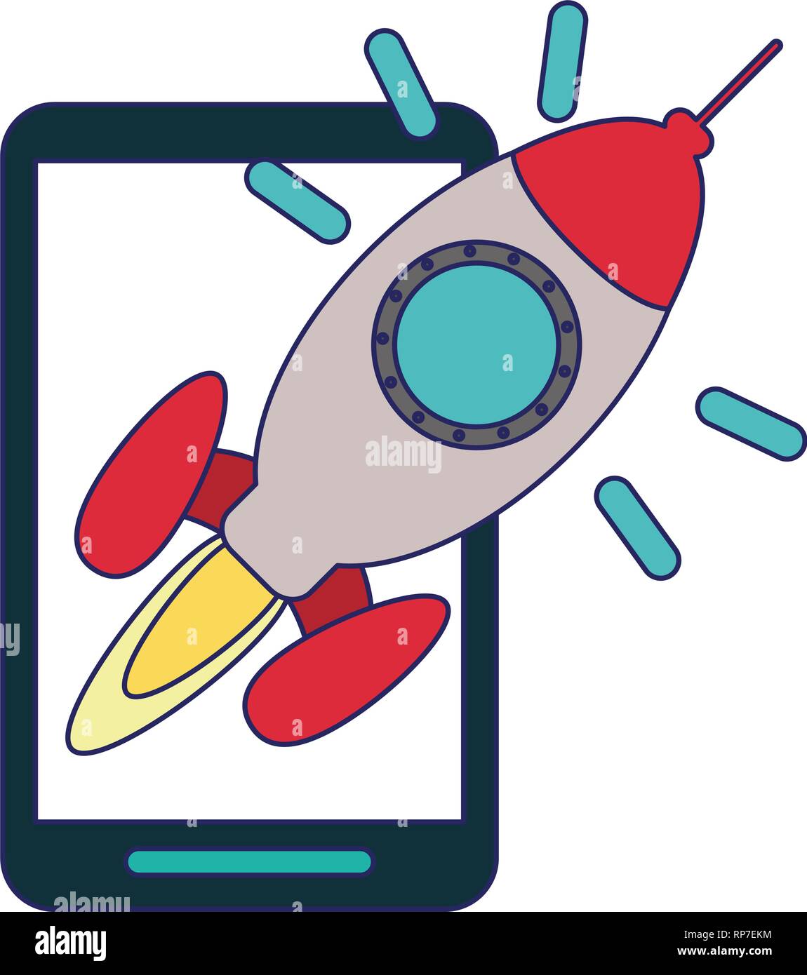 smartphone with rocket start up on screen Stock Vector