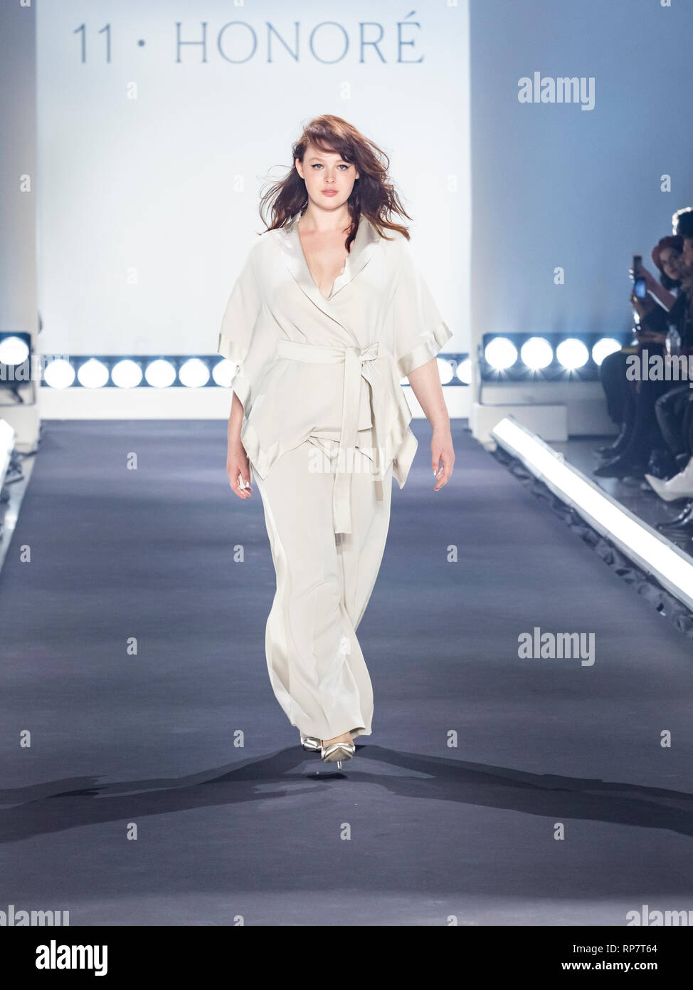 New York, NY - February 7, 2019: Model wearing dress by Marina Rinaldi  walks runway for 11 Honore fashion show during Fall/Winter New York Fashion  Week at Spring Studios Stock Photo - Alamy