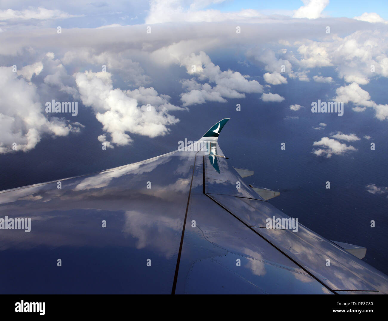 Cathay Pacific Airbus A350-900 up in the air. Stock Photo