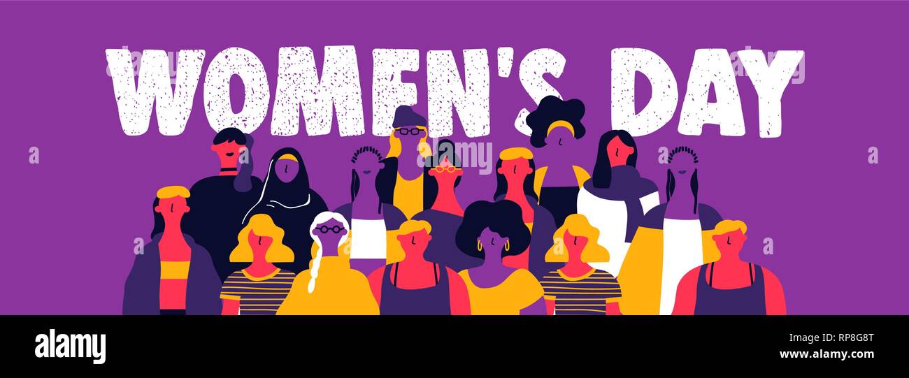 Happy Womens Day Web Banner Illustration Diverse Culture Woman