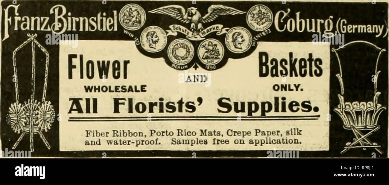. The American florist : a weekly journal for the trade. Floriculture; Florists. &quot;Eiireka&quot; Weed Killer. Saves Weeding. Keeps Paths, etc., clear without disturbing or staining the gravel. Soluble Powder, readily mixed and applied. Large Size Tin, enough for 100 square yards. 75c each. Special prices to Cemeteries and buyers in large quantities. Full directions with each tin. Agents wanted. Vaughan's Seed Store, CHICAGO: NEW YORK: 84-86 Randolph St. 14 Barclay St. Foley's Floral Fotographs. Floral Album, size I2xii containing 24 different funeral designs. By express $7.00 c. o. d. 226- Stock Photo