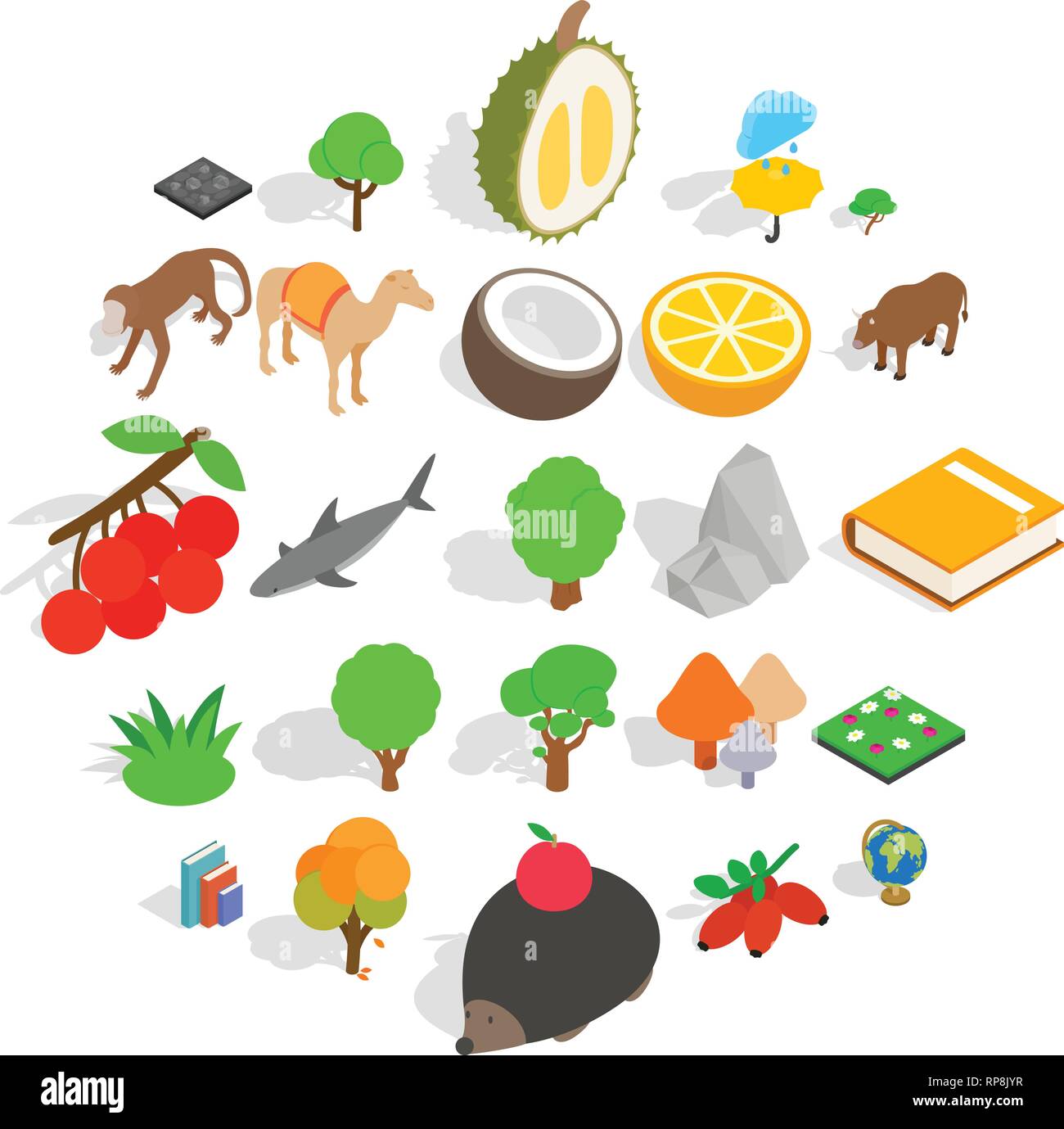 Forest life icons set, isometric style Stock Vector