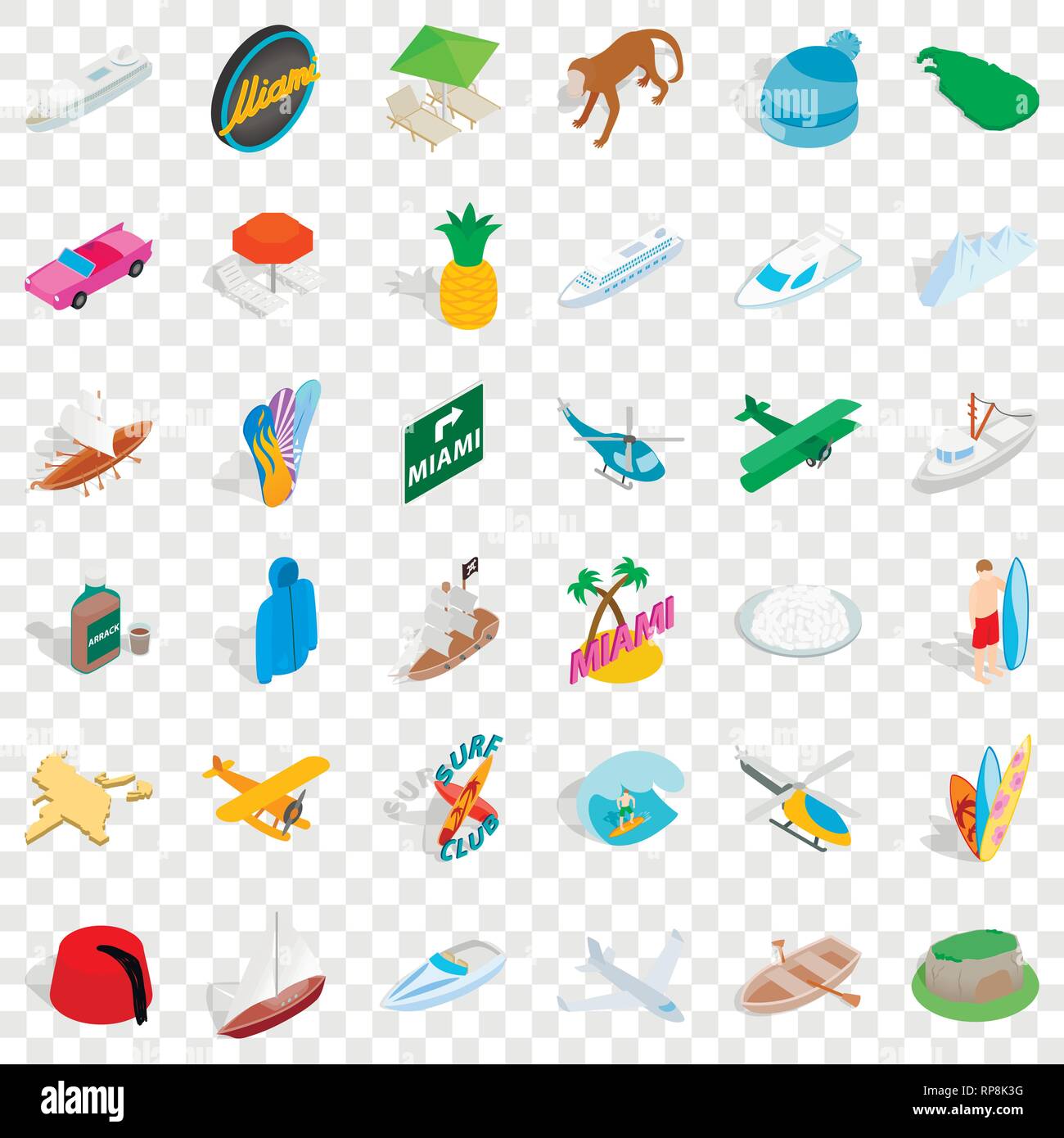 Miami adventure icons set, isometric style Stock Vector Image & Art - Alamy