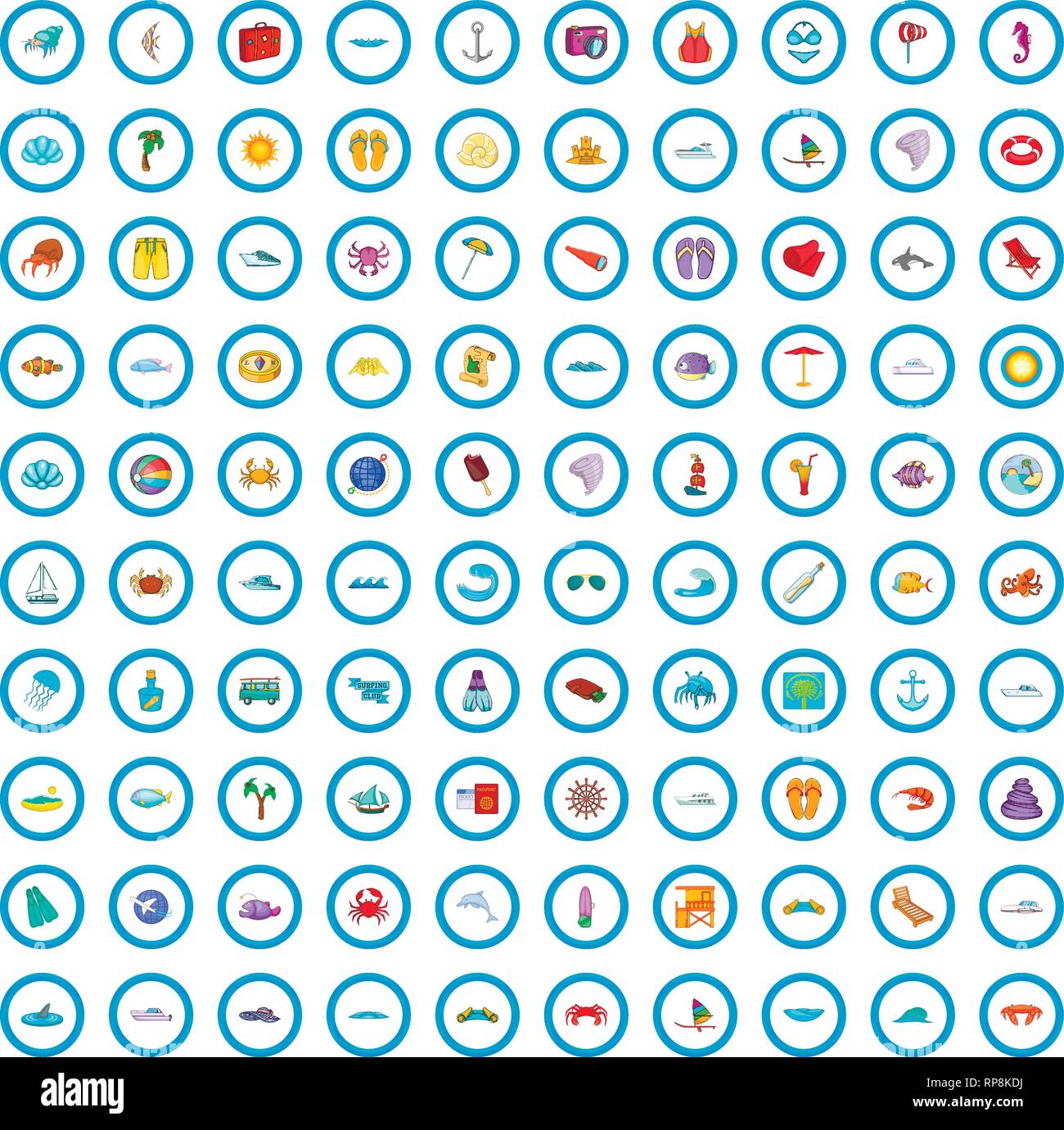100 beach vacation icons set, cartoon style Stock Vector Image & Art ...