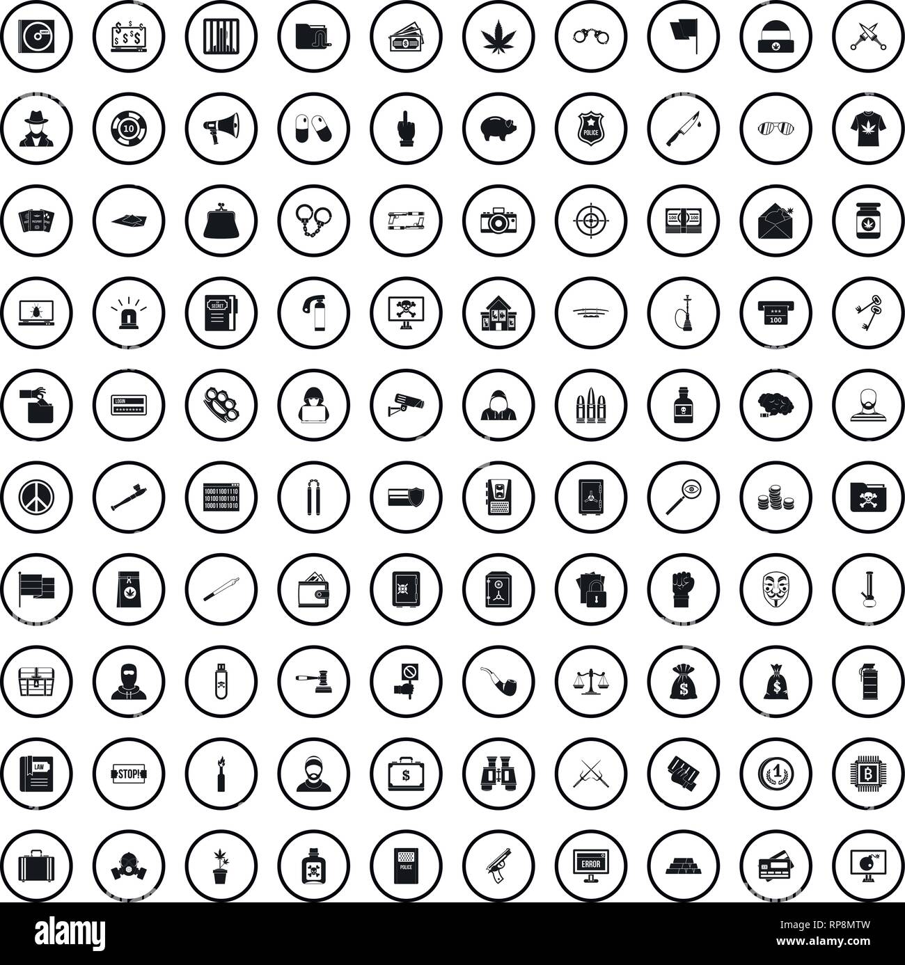 100 criminal offence icons set, simple style  Stock Vector