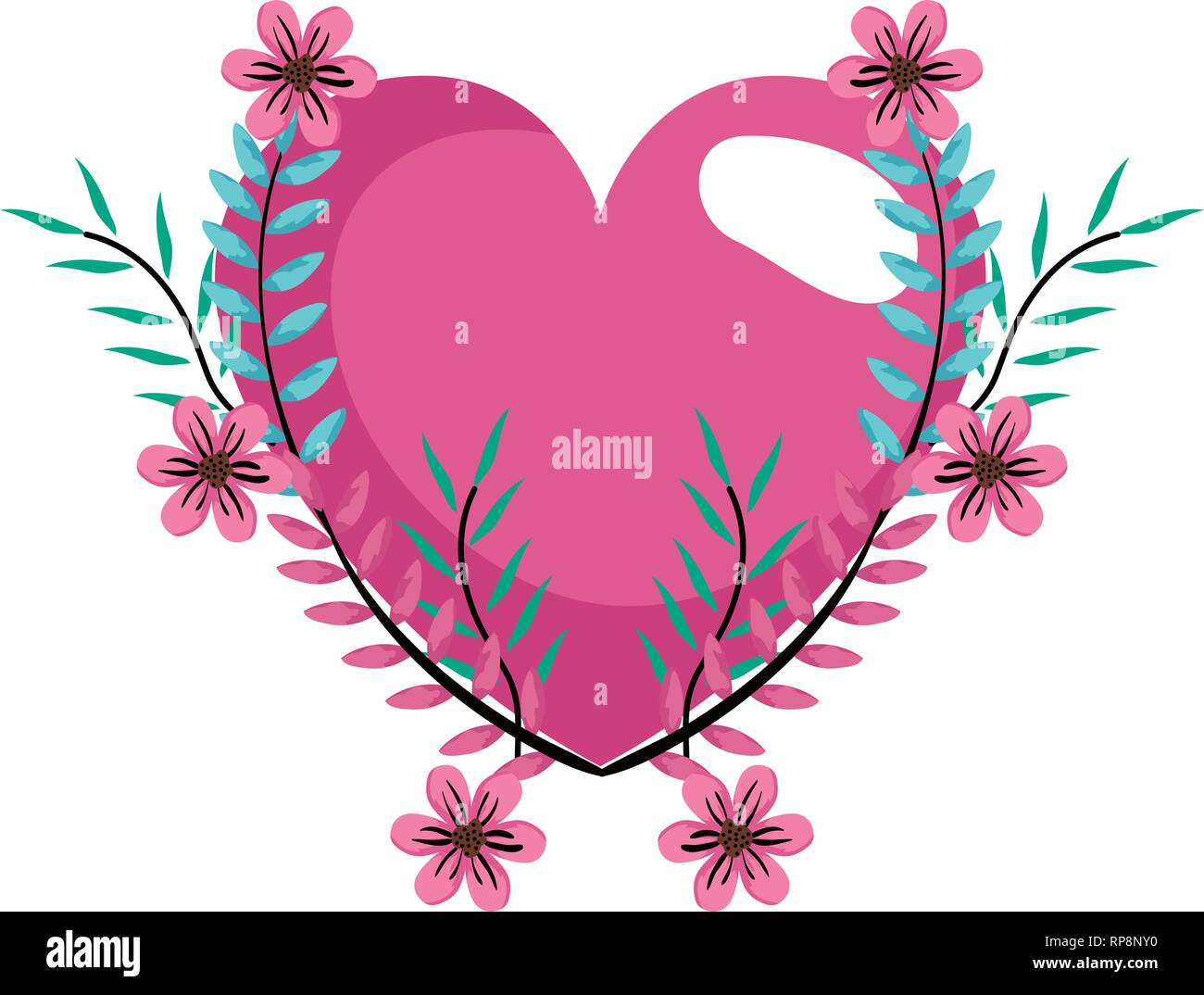 heart love with wreath flowers valentines card vector illustration ...