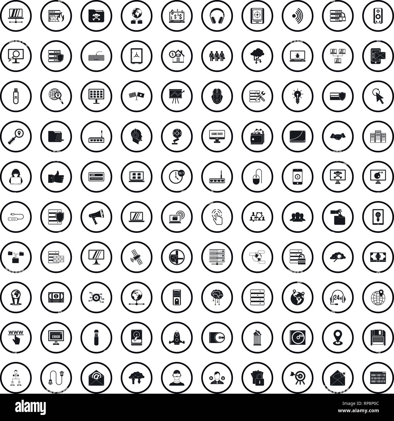 100 cyber security icons set, simple style  Stock Vector
