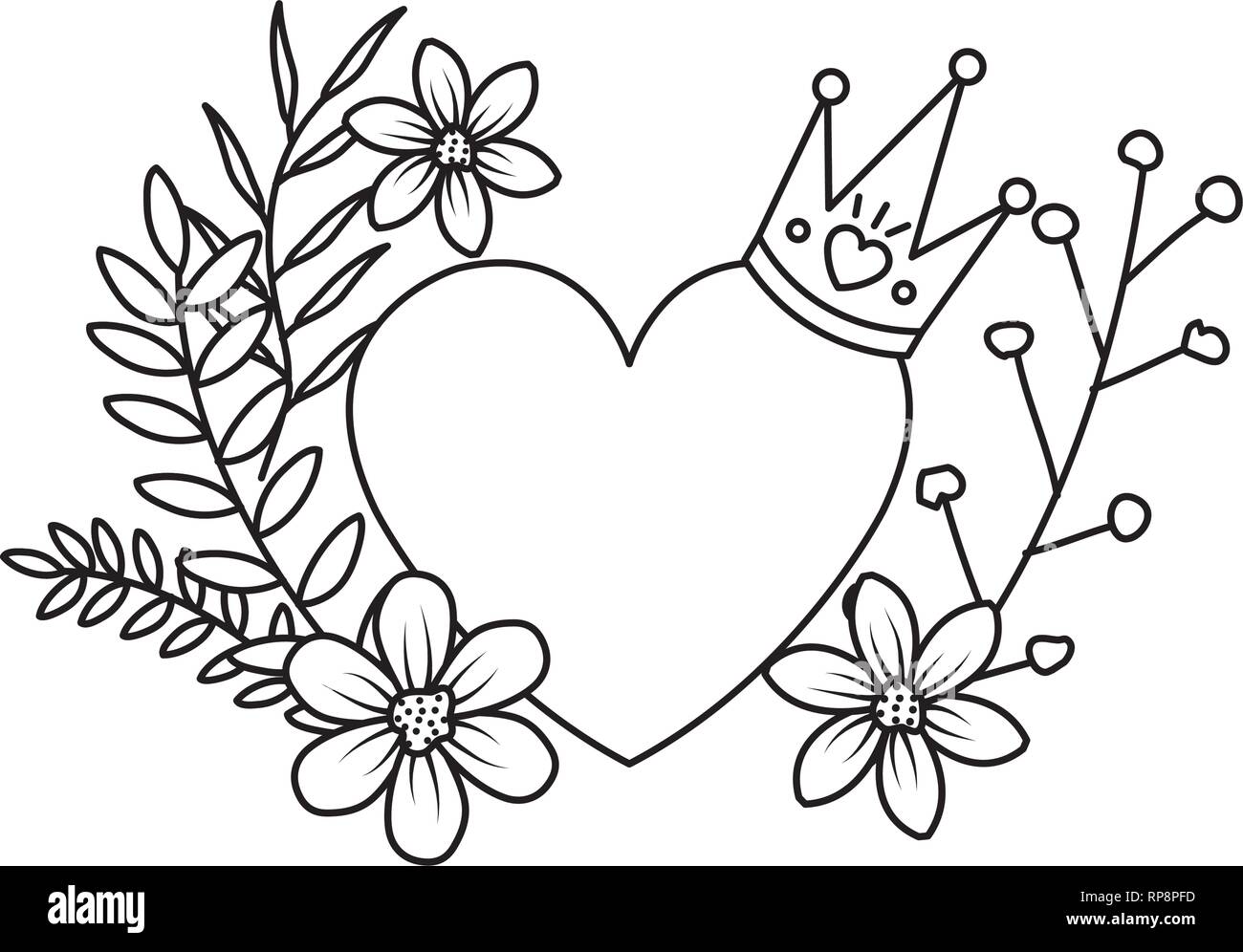 heart love with wreath flowers valentines card vector illustration ...