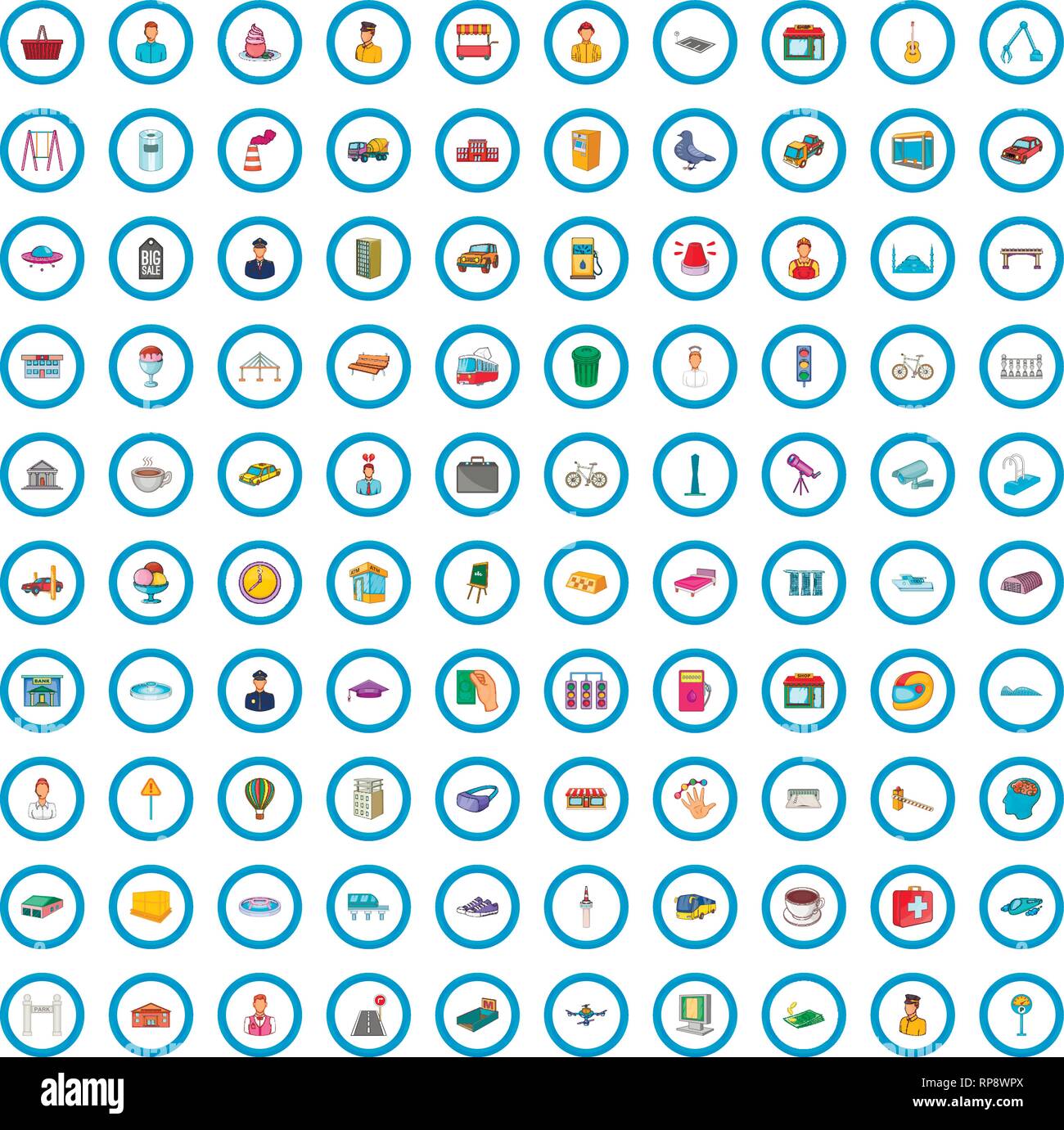 100 big city icons set, cartoon style Stock Vector Image & Art - Alamy