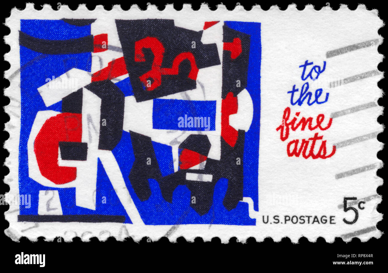 USA - CIRCA 1964: A Stamp printed in USA shows the abstract design by Stuart Davis, Fine Arts Issue, circa 1964 Stock Photo