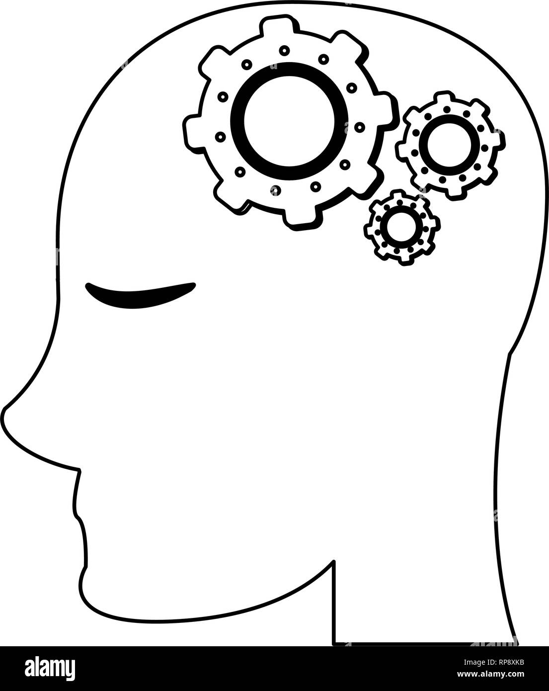 head with gears in mind black and white Stock Vector Image & Art Alamy