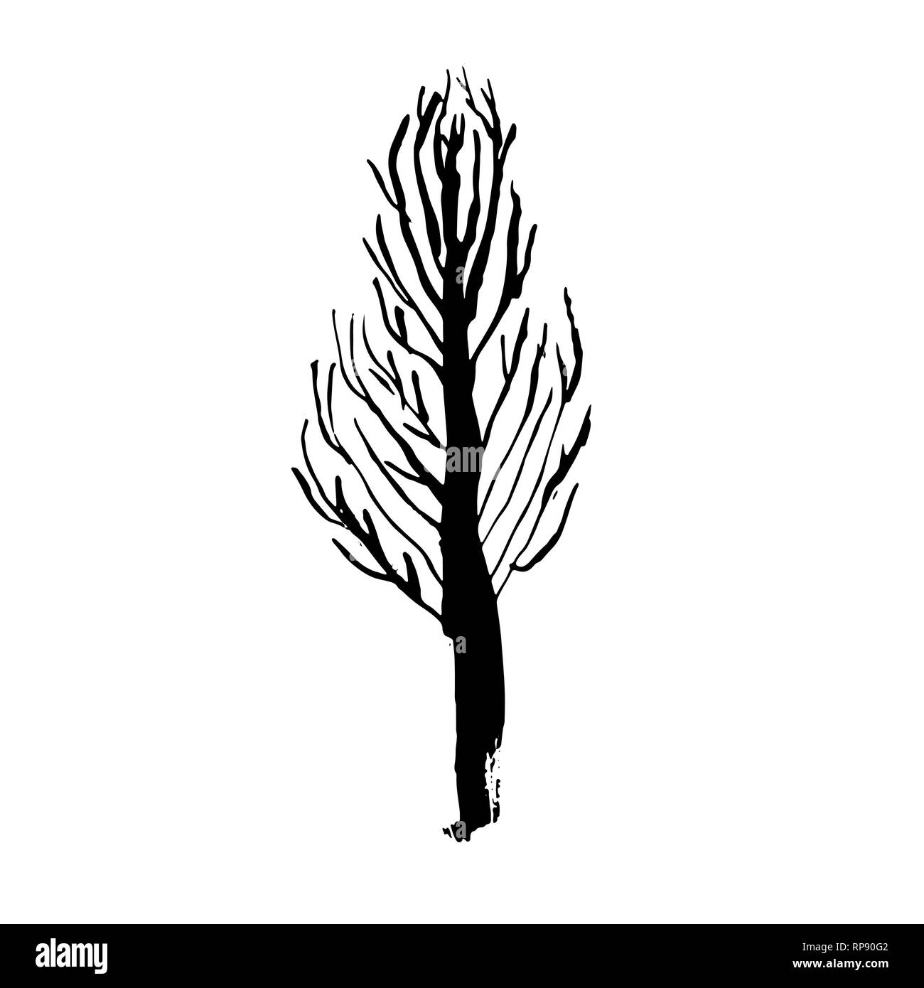 Tree silhouette. Hand drawn vector illustration Stock Vector Image ...