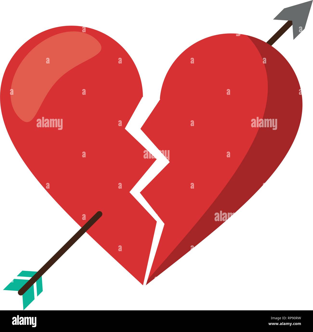 heart broken with bow arrow symbol Stock Vector