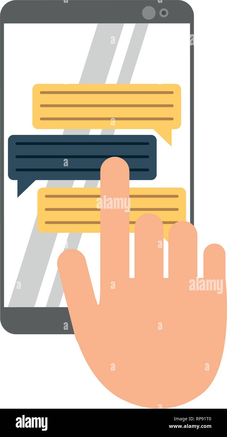 smartphone chat and hand touching screen Stock Vector Image & Art - Alamy
