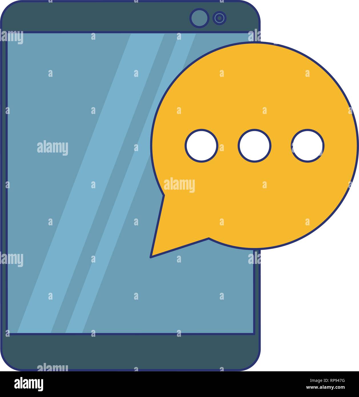 Tablet with chat bubble symbol blue lines Stock Vector